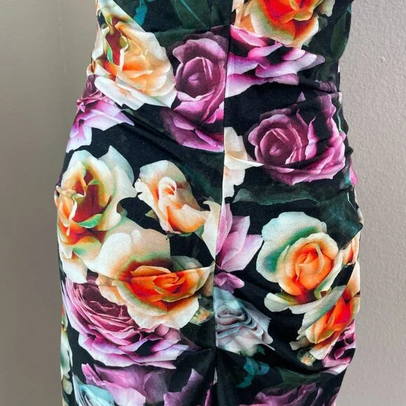 Artelier Nicole Miller Womens 10 Knit Floral Ruched Cap Sleeve Bodycon Dress - Picture 5 of 9